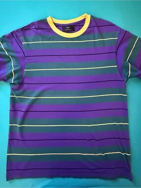 Cotton On Purple and Teal Striped Short Sleeve Crew Neck